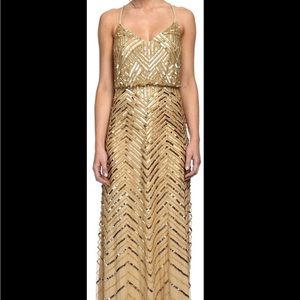 Adrianna Papell Gold Chevron Dress